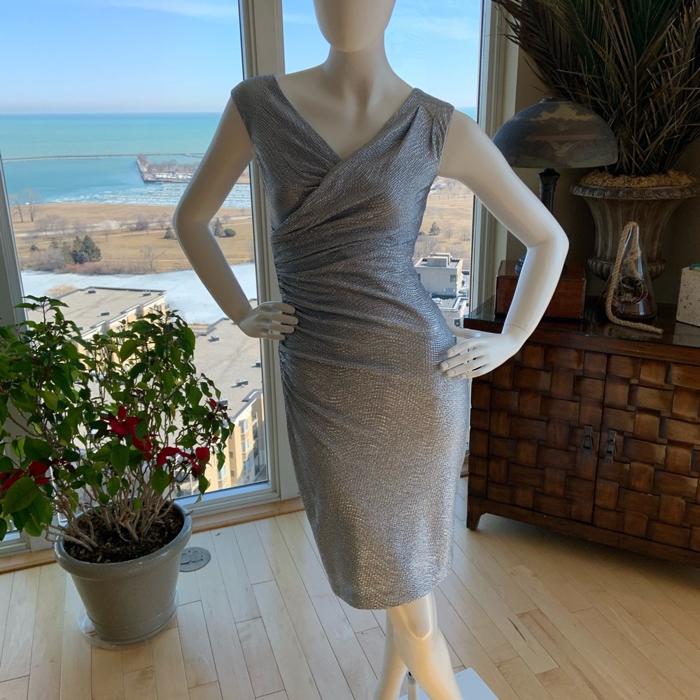 Metallic silver and light blue Cache dress